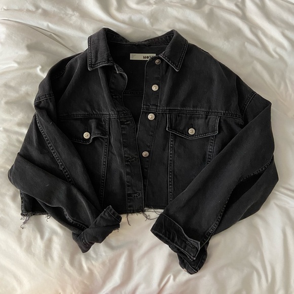 ❌SOLD❌ Topshop Moto Raw Hem Cropped Black Denim Jacket - Picture 2 of 6